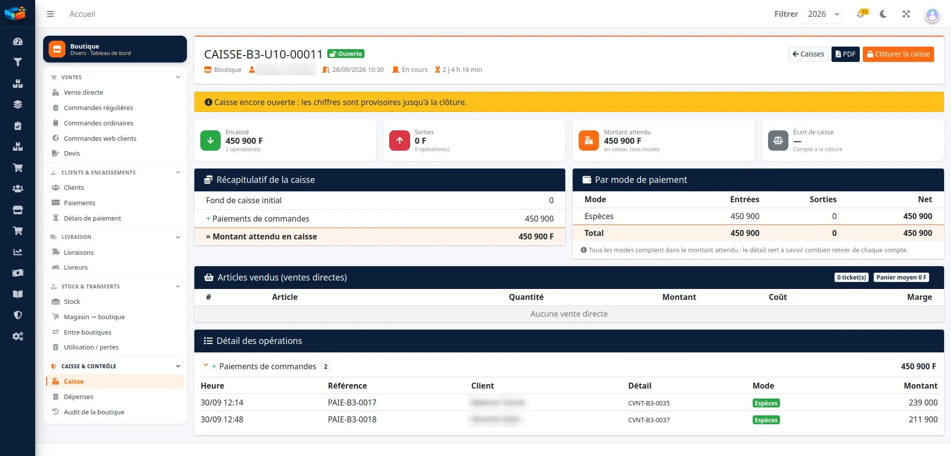 Suivi de caisse dans GesPro